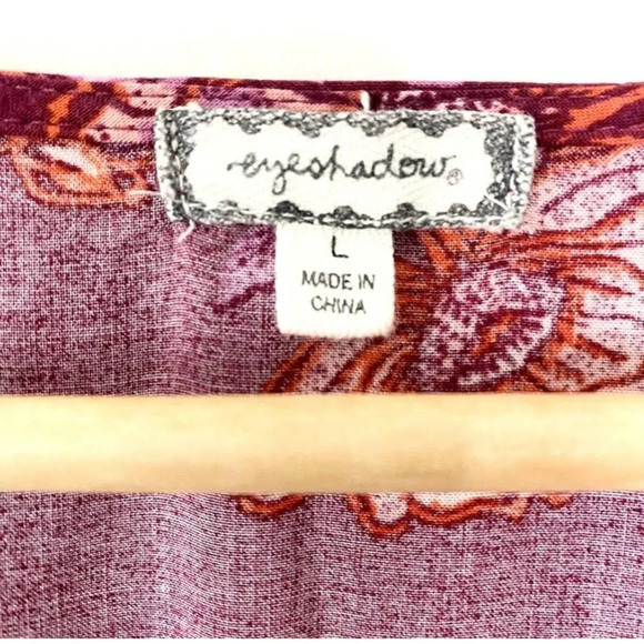 Eyeshadow Boho Floral Mini Sundress Faux Wrap Burgundy Hippie Women's Large - Picture 4 of 5